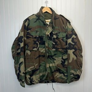 Vintage Woodland Camo M-65 Cold Weather Field Coat W/ Liner Sz M‎
